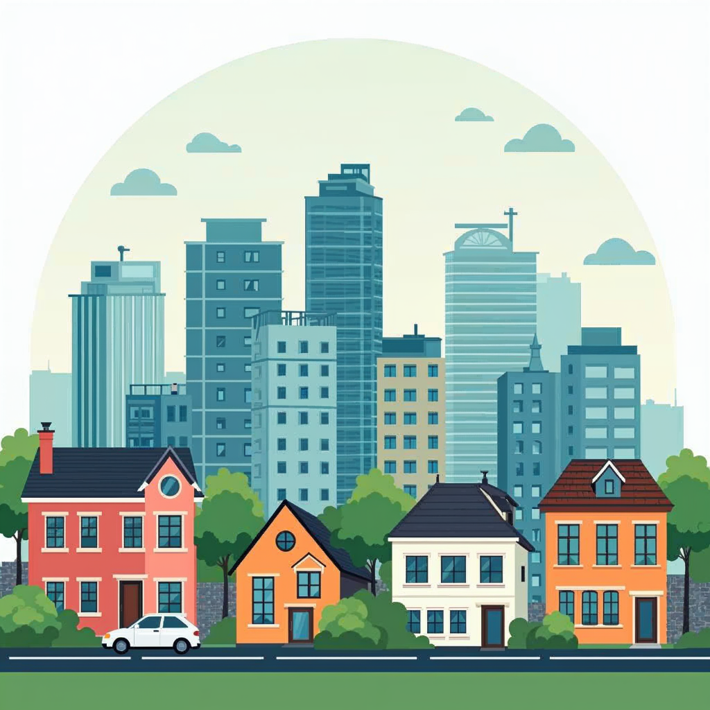 attachment; filename=Eine Stadtkulisse, die eine Mischung aus modernen Hochhäusern und traditionellen Häusern zeigt und die Vielfalt des Immobilienmarktes im Jahr 2026 symbolisiert.
