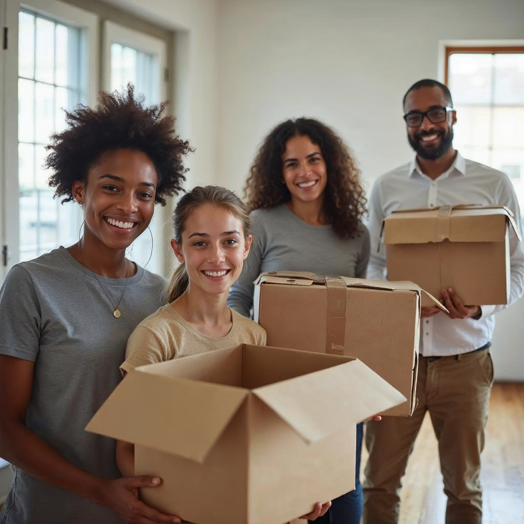 attachment; filename=Eine diverse Gruppe von Mietern packt fröhlich Kisten in einer neuen Wohnung aus und symbolisiert den Erfolg bei der Wohnungssuche, ohne sich ausschließlich auf SCHUFA-Scores zu verlassen