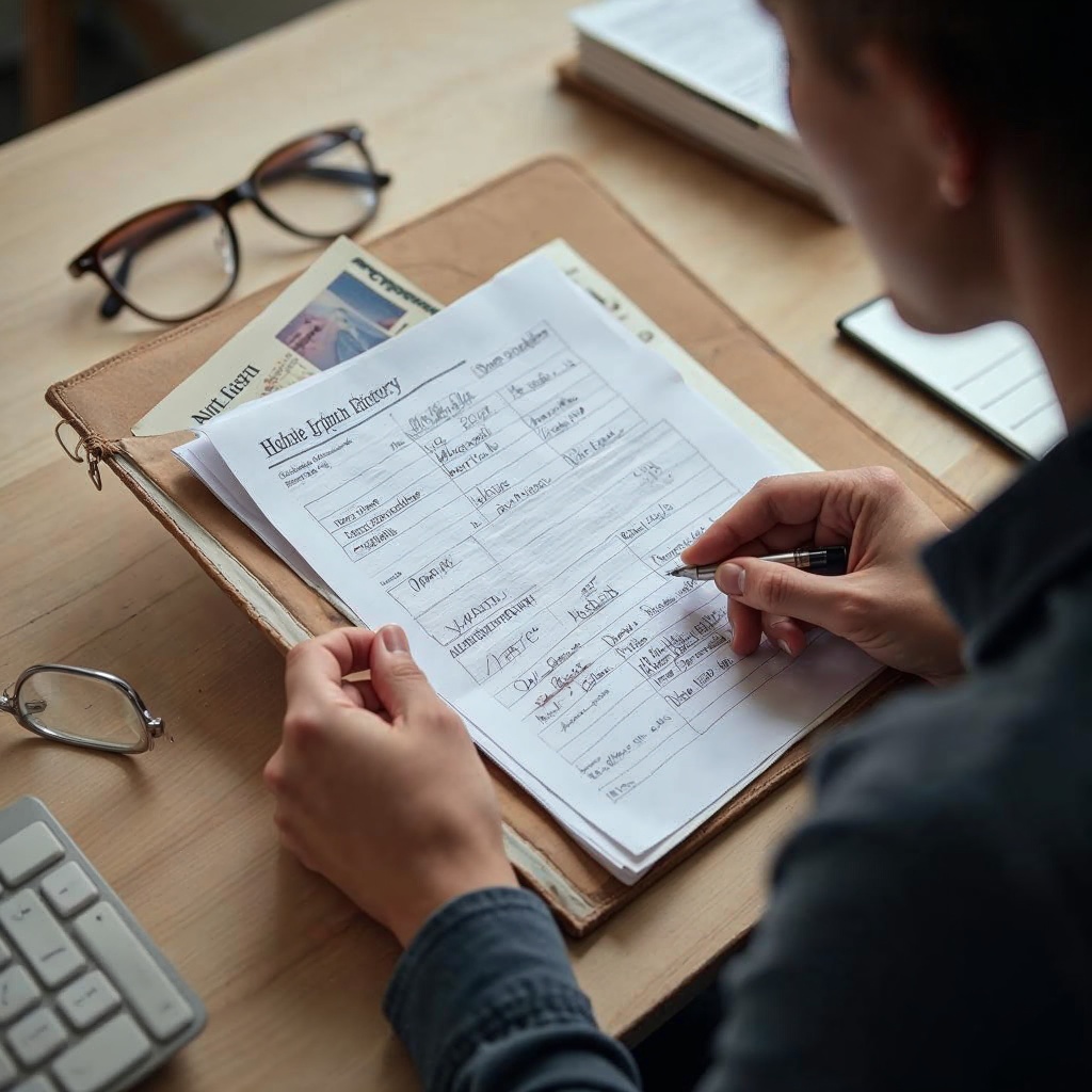 attachment; filename=Ein realistisches redaktionelles Foto einer Person, die einen Ordner mit Dokumenten wie Ausweis, Einkommensnachweisen und Mietgeschichte organisiert, repräsentiert die Vorbereitung, die für das Mieten in Deutschland erforderlich ist.